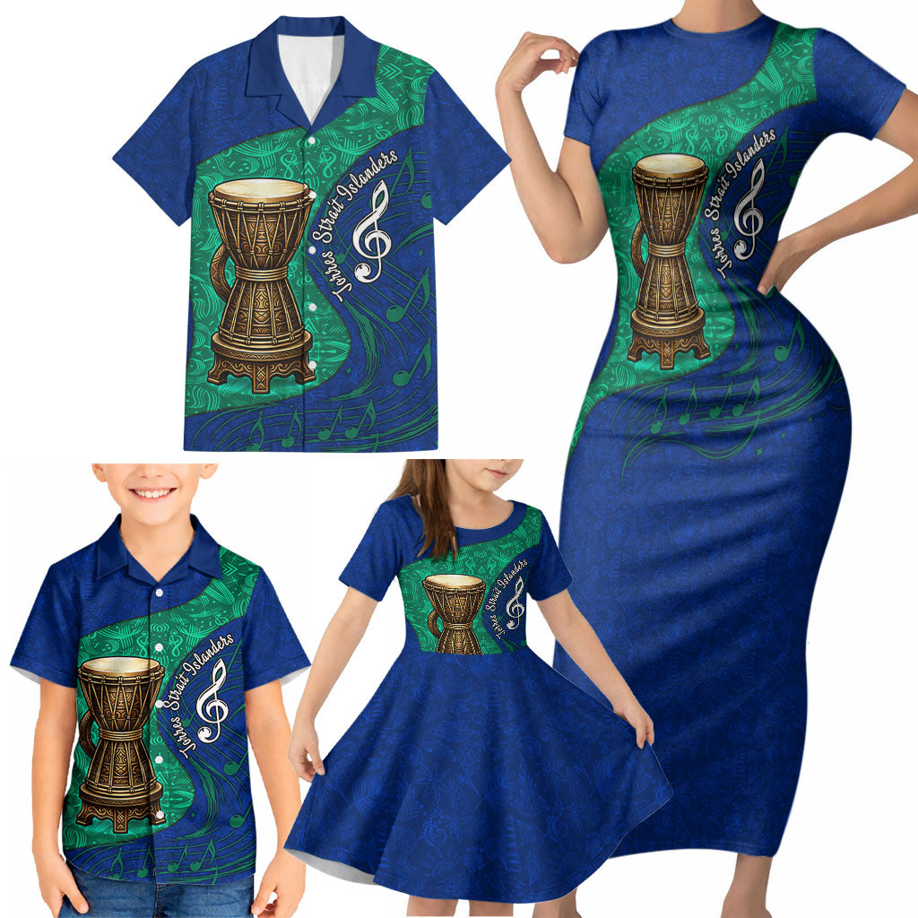 Torres Strait Islanders Fiery Wind Dance Drum Family Matching Short Sleeve Bodycon Dress and Hawaiian Shirt Indigenous Australian Tribal Warrior Musical Culture Art