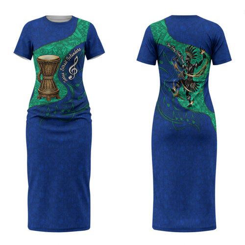 Torres Strait Islanders Fiery Wind Dance Drum Family Matching Short Sleeve Bodycon Dress and Hawaiian Shirt Indigenous Australian Tribal Warrior Musical Culture Art