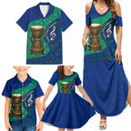 Torres Strait Islanders Fiery Wind Dance Drum Family Matching Summer Maxi Dress and Hawaiian Shirt Indigenous Australian Tribal Warrior Musical Culture Art