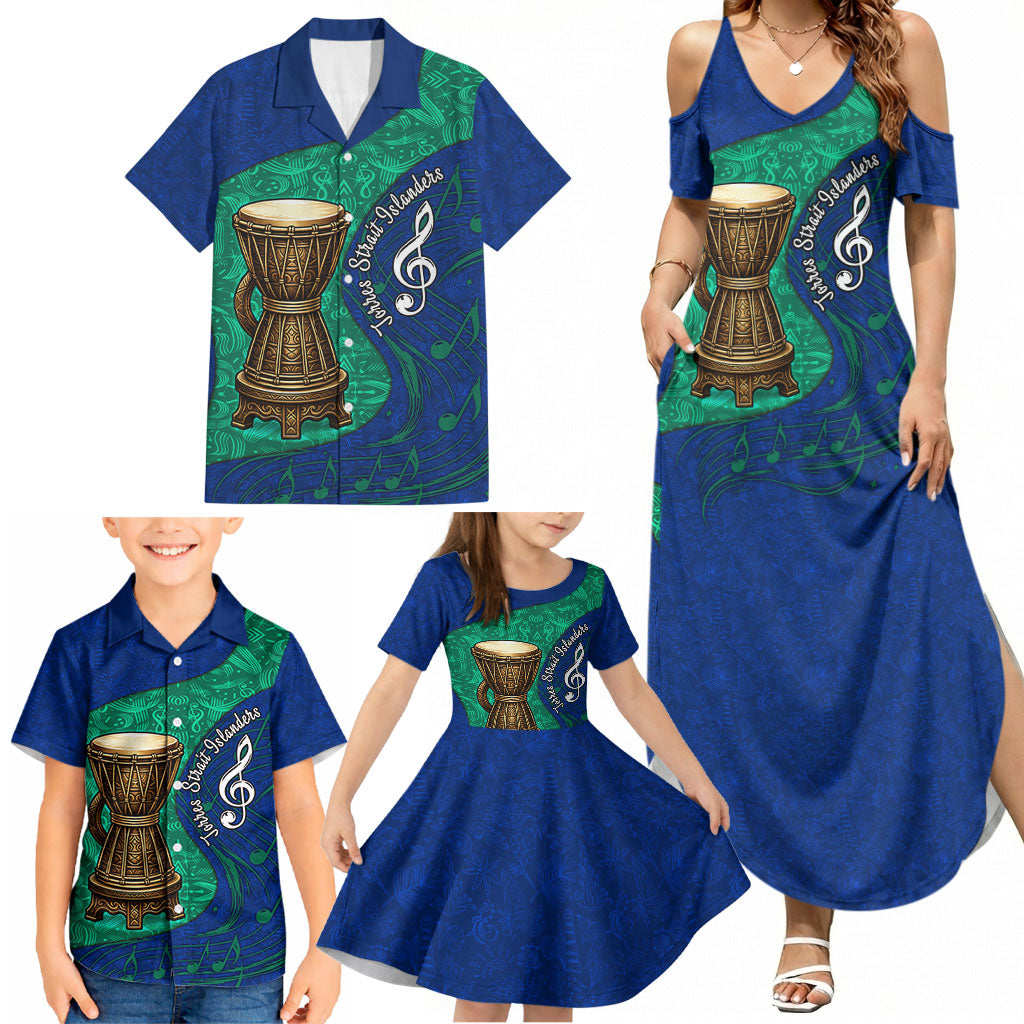 Torres Strait Islanders Fiery Wind Dance Drum Family Matching Summer Maxi Dress and Hawaiian Shirt Indigenous Australian Tribal Warrior Musical Culture Art