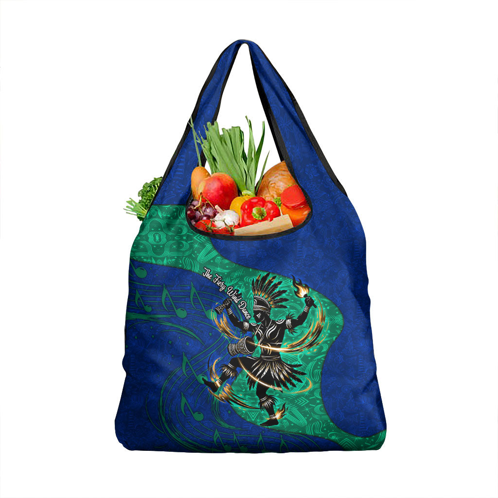 Torres Strait Islanders Fiery Wind Dance Drum Grocery Bag Indigenous Australian Tribal Warrior Musical Culture Art
