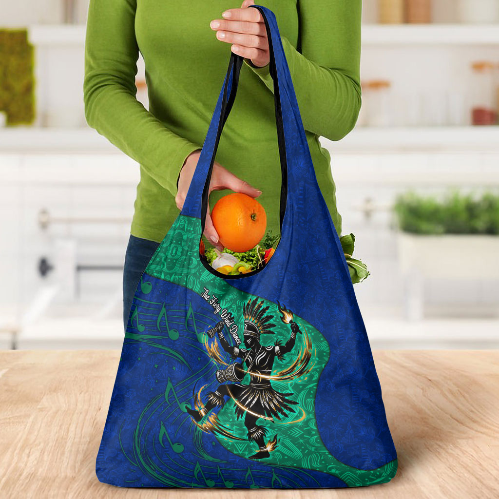 Torres Strait Islanders Fiery Wind Dance Drum Grocery Bag Indigenous Australian Tribal Warrior Musical Culture Art