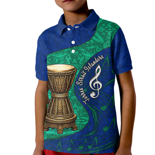 Torres Strait Islanders Fiery Wind Dance Drum Kid Polo Shirt Indigenous Australian Tribal Warrior Musical Culture Art