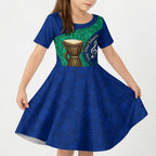 Torres Strait Islanders Fiery Wind Dance Drum Kid Short Sleeve Dress Indigenous Australian Tribal Warrior Musical Culture Art
