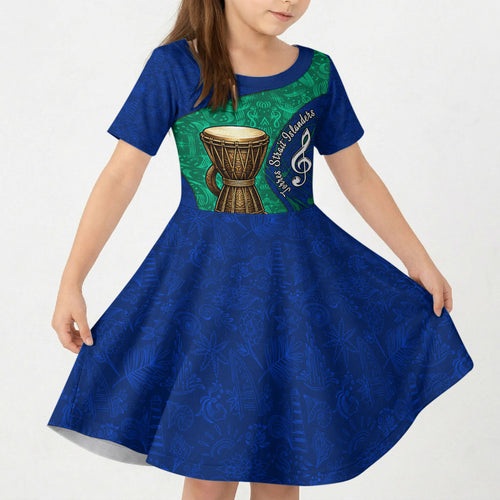 Torres Strait Islanders Fiery Wind Dance Drum Kid Short Sleeve Dress Indigenous Australian Tribal Warrior Musical Culture Art