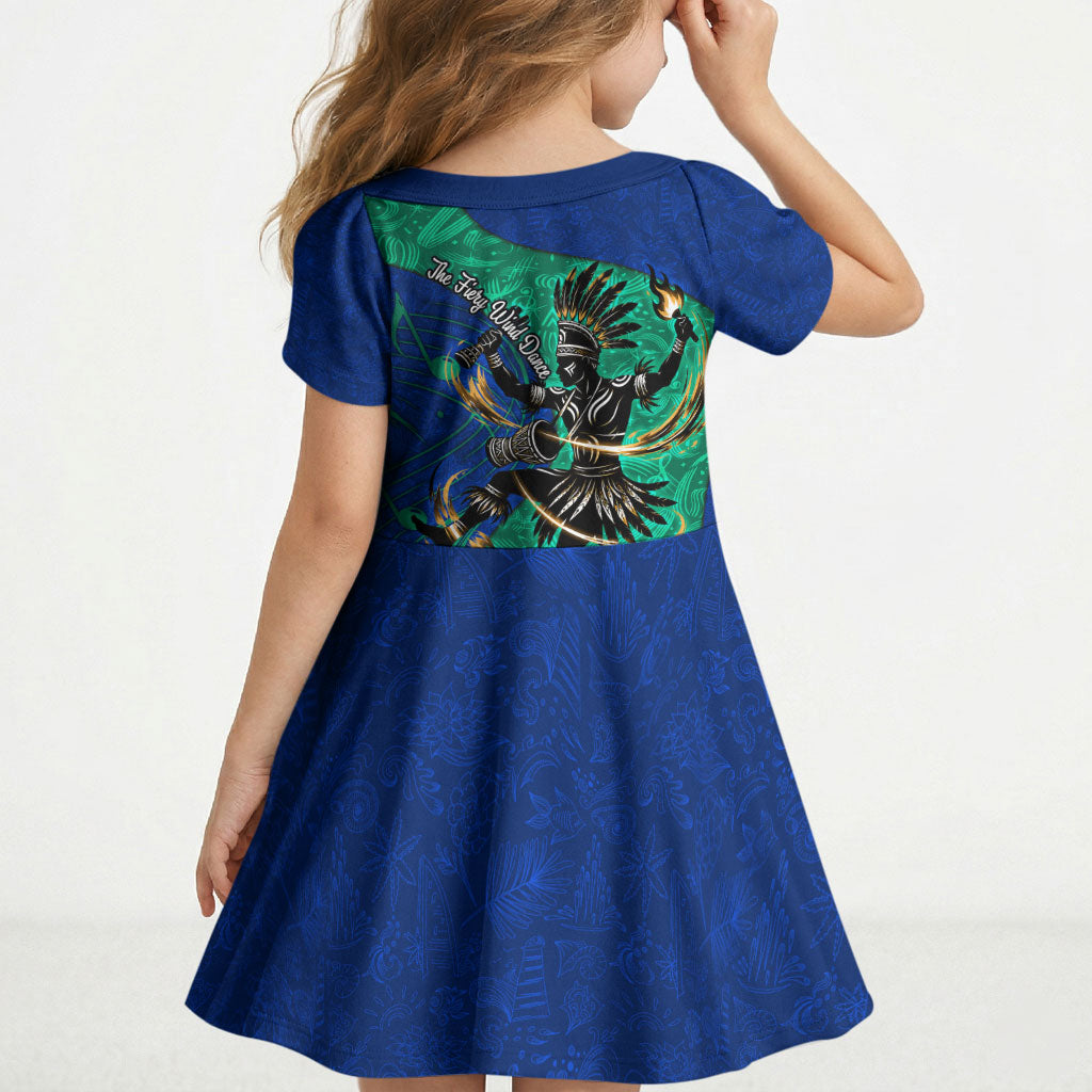 Torres Strait Islanders Fiery Wind Dance Drum Kid Short Sleeve Dress Indigenous Australian Tribal Warrior Musical Culture Art