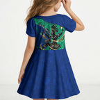 Torres Strait Islanders Fiery Wind Dance Drum Kid Short Sleeve Dress Indigenous Australian Tribal Warrior Musical Culture Art