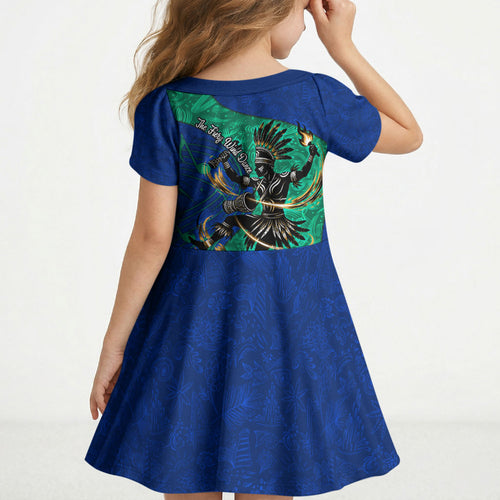 Torres Strait Islanders Fiery Wind Dance Drum Kid Short Sleeve Dress Indigenous Australian Tribal Warrior Musical Culture Art