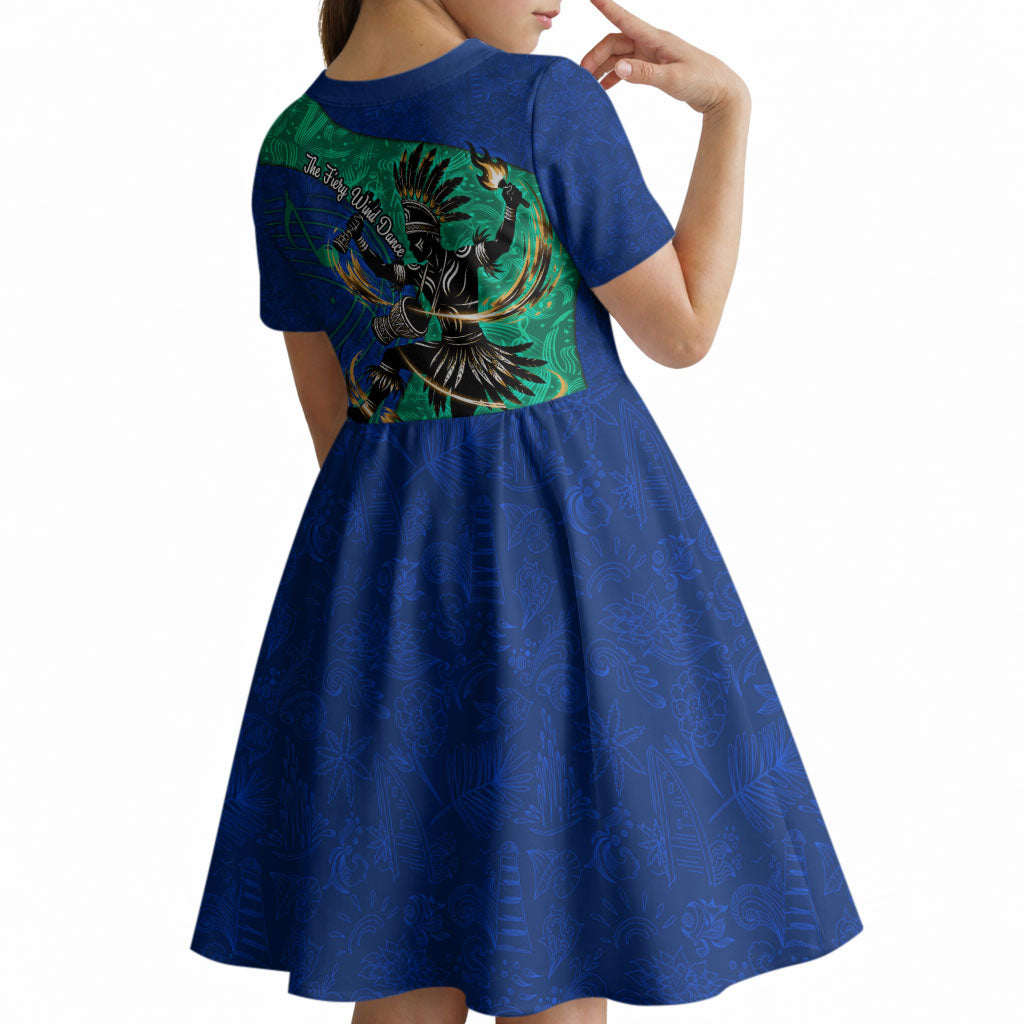 Torres Strait Islanders Fiery Wind Dance Drum Kid Short Sleeve Dress Indigenous Australian Tribal Warrior Musical Culture Art