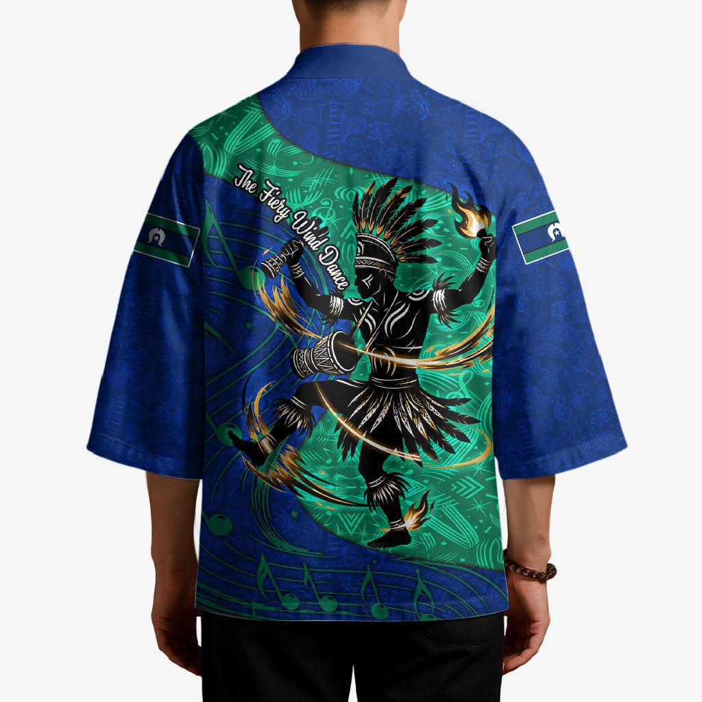 Torres Strait Islanders Fiery Wind Dance Drum Kimono Indigenous Australian Tribal Warrior Musical Culture Art
