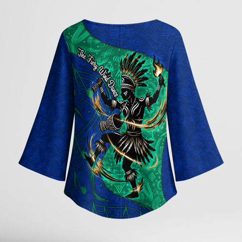Torres Strait Islanders Fiery Wind Dance Drum Kimono Sleeve Blouse Indigenous Australian Tribal Warrior Musical Culture Art