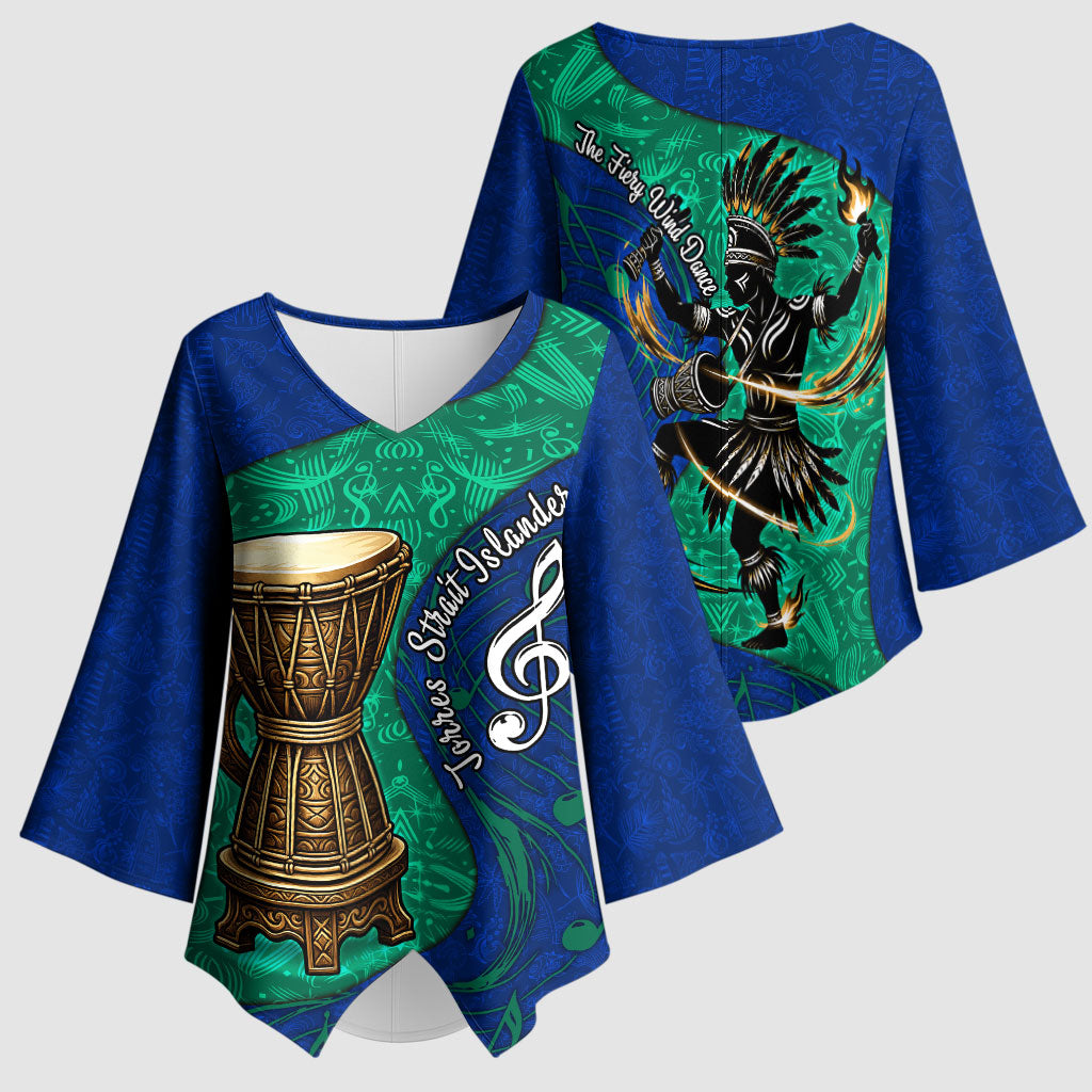 Torres Strait Islanders Fiery Wind Dance Drum Kimono Sleeve Blouse Indigenous Australian Tribal Warrior Musical Culture Art