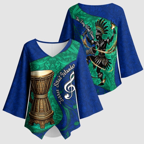 Torres Strait Islanders Fiery Wind Dance Drum Kimono Sleeve Blouse Indigenous Australian Tribal Warrior Musical Culture Art
