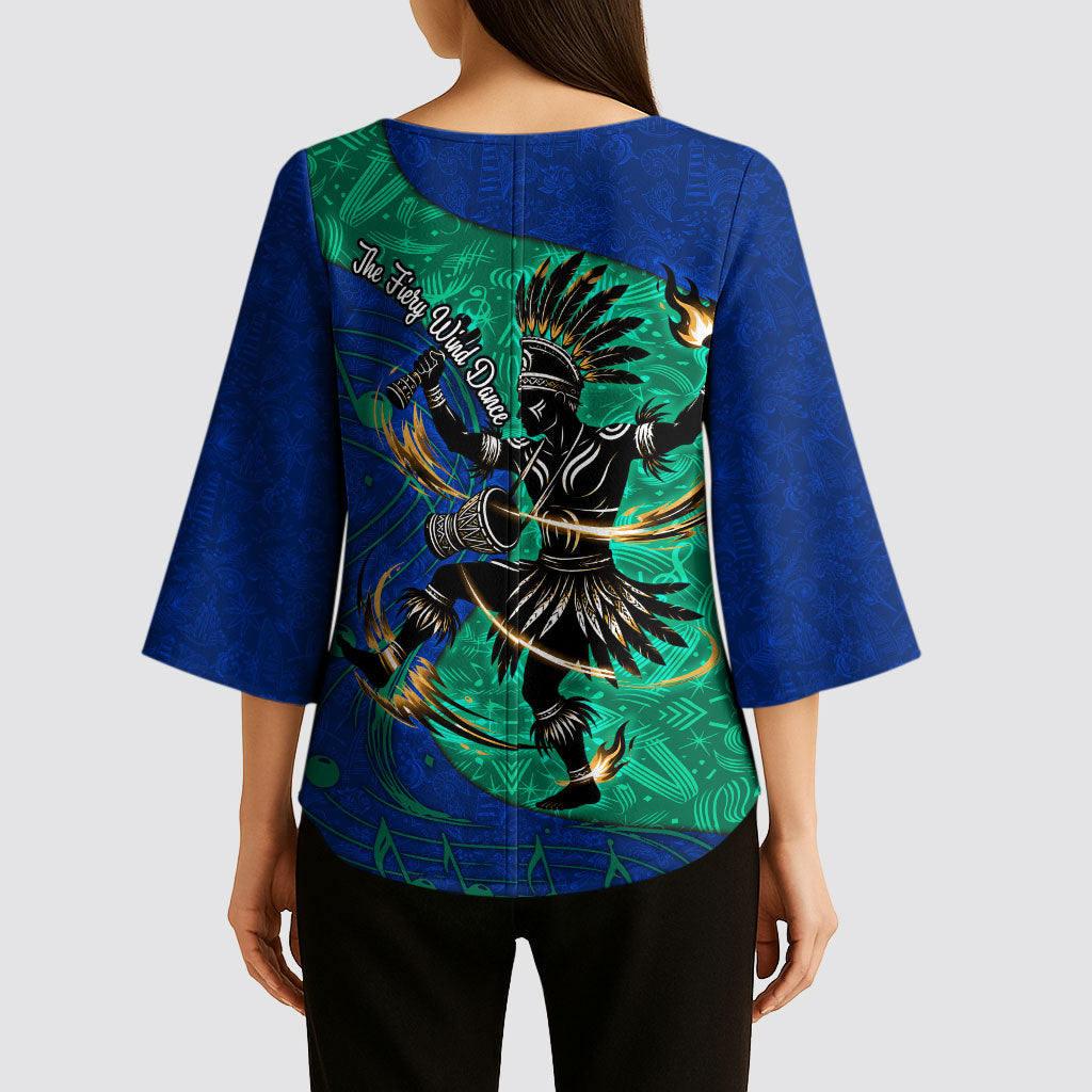 Torres Strait Islanders Fiery Wind Dance Drum Kimono Sleeve Blouse Indigenous Australian Tribal Warrior Musical Culture Art