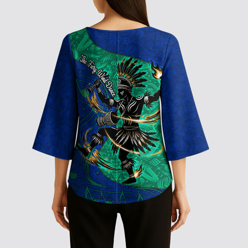 Torres Strait Islanders Fiery Wind Dance Drum Kimono Sleeve Blouse Indigenous Australian Tribal Warrior Musical Culture Art