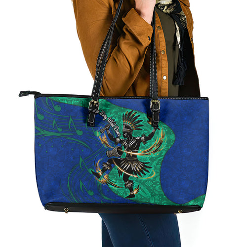 Torres Strait Islanders Fiery Wind Dance Drum Leather Tote Bag Indigenous Australian Tribal Warrior Musical Culture Art