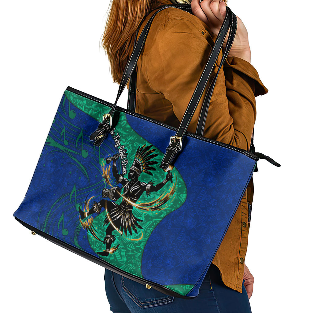Torres Strait Islanders Fiery Wind Dance Drum Leather Tote Bag Indigenous Australian Tribal Warrior Musical Culture Art