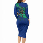 Torres Strait Islanders Fiery Wind Dance Drum Long Sleeve Bodycon Dress Indigenous Australian Tribal Warrior Musical Culture Art