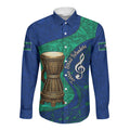 Torres Strait Islanders Fiery Wind Dance Drum Long Sleeve Button Shirt Indigenous Australian Tribal Warrior Musical Culture Art