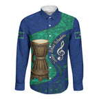 Torres Strait Islanders Fiery Wind Dance Drum Long Sleeve Button Shirt Indigenous Australian Tribal Warrior Musical Culture Art