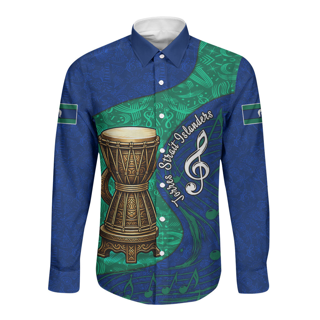 Torres Strait Islanders Fiery Wind Dance Drum Long Sleeve Button Shirt Indigenous Australian Tribal Warrior Musical Culture Art