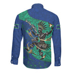 Torres Strait Islanders Fiery Wind Dance Drum Long Sleeve Button Shirt Indigenous Australian Tribal Warrior Musical Culture Art