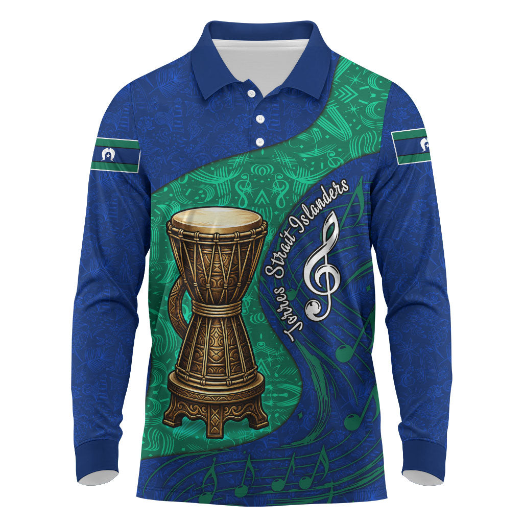 Torres Strait Islanders Fiery Wind Dance Drum Long Sleeve Polo Shirt Indigenous Australian Tribal Warrior Musical Culture Art