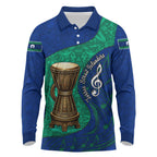 Torres Strait Islanders Fiery Wind Dance Drum Long Sleeve Polo Shirt Indigenous Australian Tribal Warrior Musical Culture Art