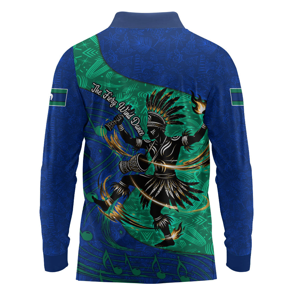 Torres Strait Islanders Fiery Wind Dance Drum Long Sleeve Polo Shirt Indigenous Australian Tribal Warrior Musical Culture Art