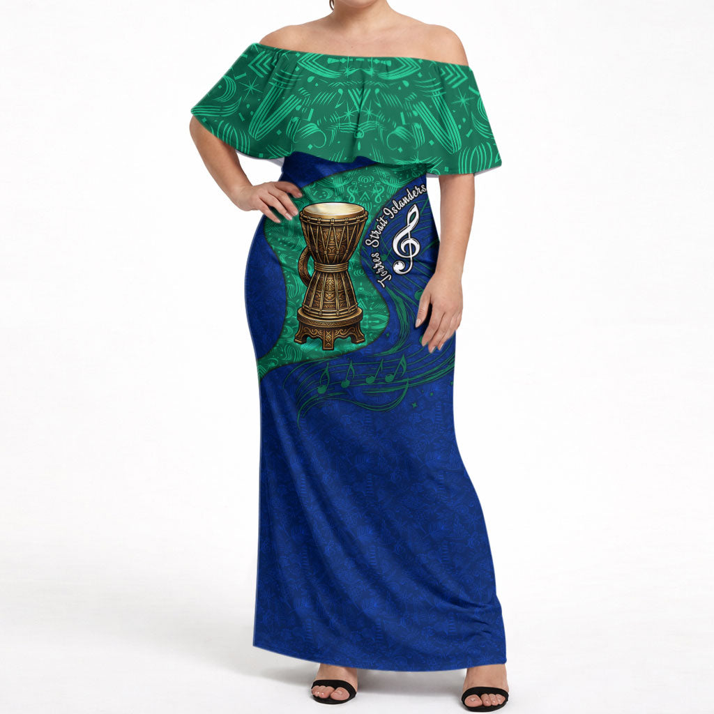 Torres Strait Islanders Fiery Wind Dance Drum Off Shoulder Maxi Dress Indigenous Australian Tribal Warrior Musical Culture Art