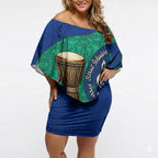 Torres Strait Islanders Fiery Wind Dance Drum Off Shoulder Short Dress Indigenous Australian Tribal Warrior Musical Culture Art