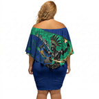 Torres Strait Islanders Fiery Wind Dance Drum Off Shoulder Short Dress Indigenous Australian Tribal Warrior Musical Culture Art