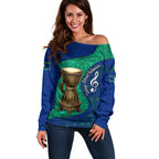 Torres Strait Islanders Fiery Wind Dance Drum Off Shoulder Sweater Indigenous Australian Tribal Warrior Musical Culture Art