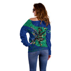 Torres Strait Islanders Fiery Wind Dance Drum Off Shoulder Sweater Indigenous Australian Tribal Warrior Musical Culture Art
