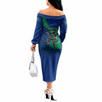 Torres Strait Islanders Fiery Wind Dance Drum Off The Shoulder Long Sleeve Dress Indigenous Australian Tribal Warrior Musical Culture Art