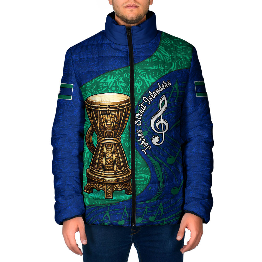 Torres Strait Islanders Fiery Wind Dance Drum Padded Jacket Indigenous Australian Tribal Warrior Musical Culture Art
