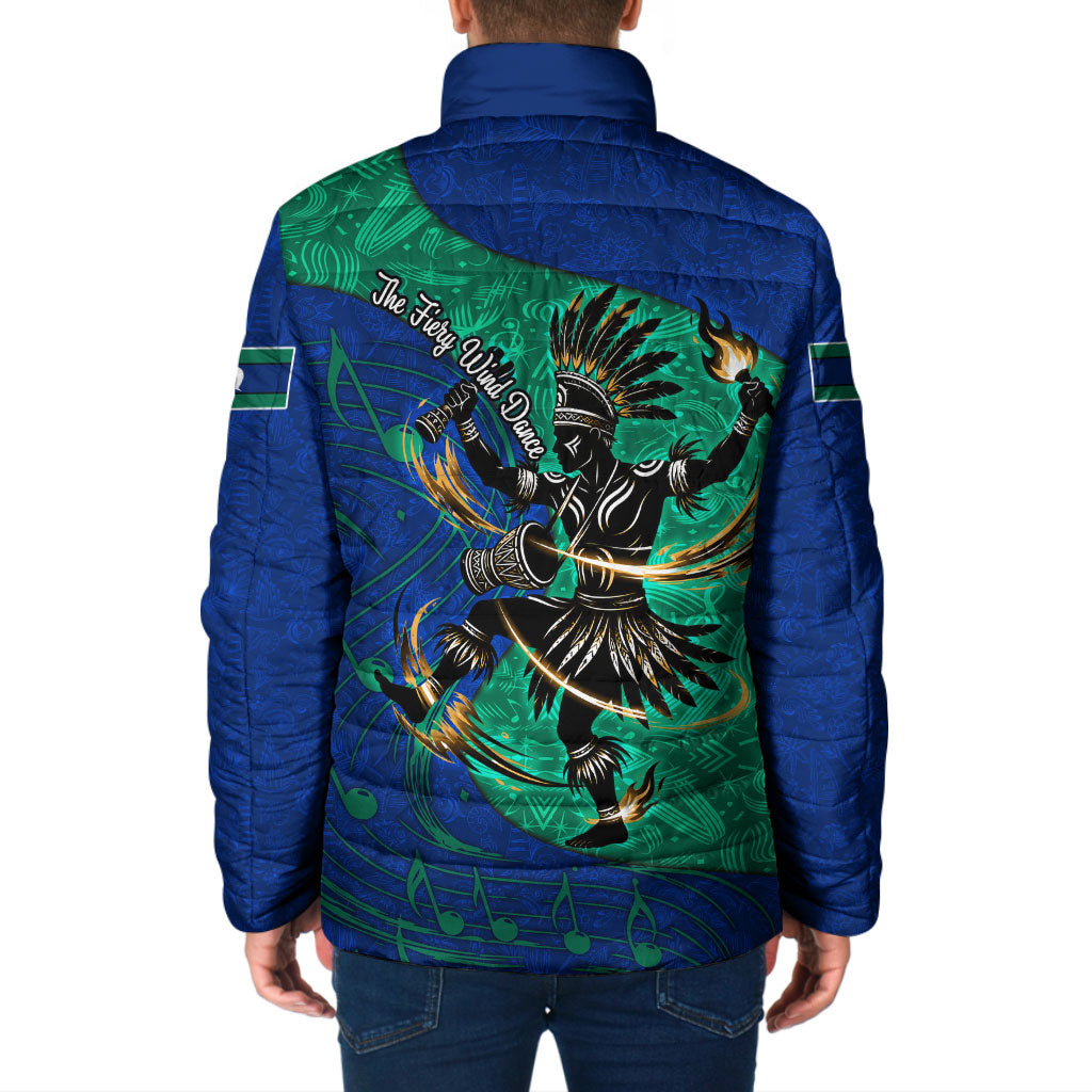 Torres Strait Islanders Fiery Wind Dance Drum Padded Jacket Indigenous Australian Tribal Warrior Musical Culture Art