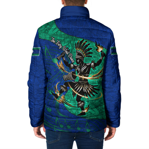 Torres Strait Islanders Fiery Wind Dance Drum Padded Jacket Indigenous Australian Tribal Warrior Musical Culture Art