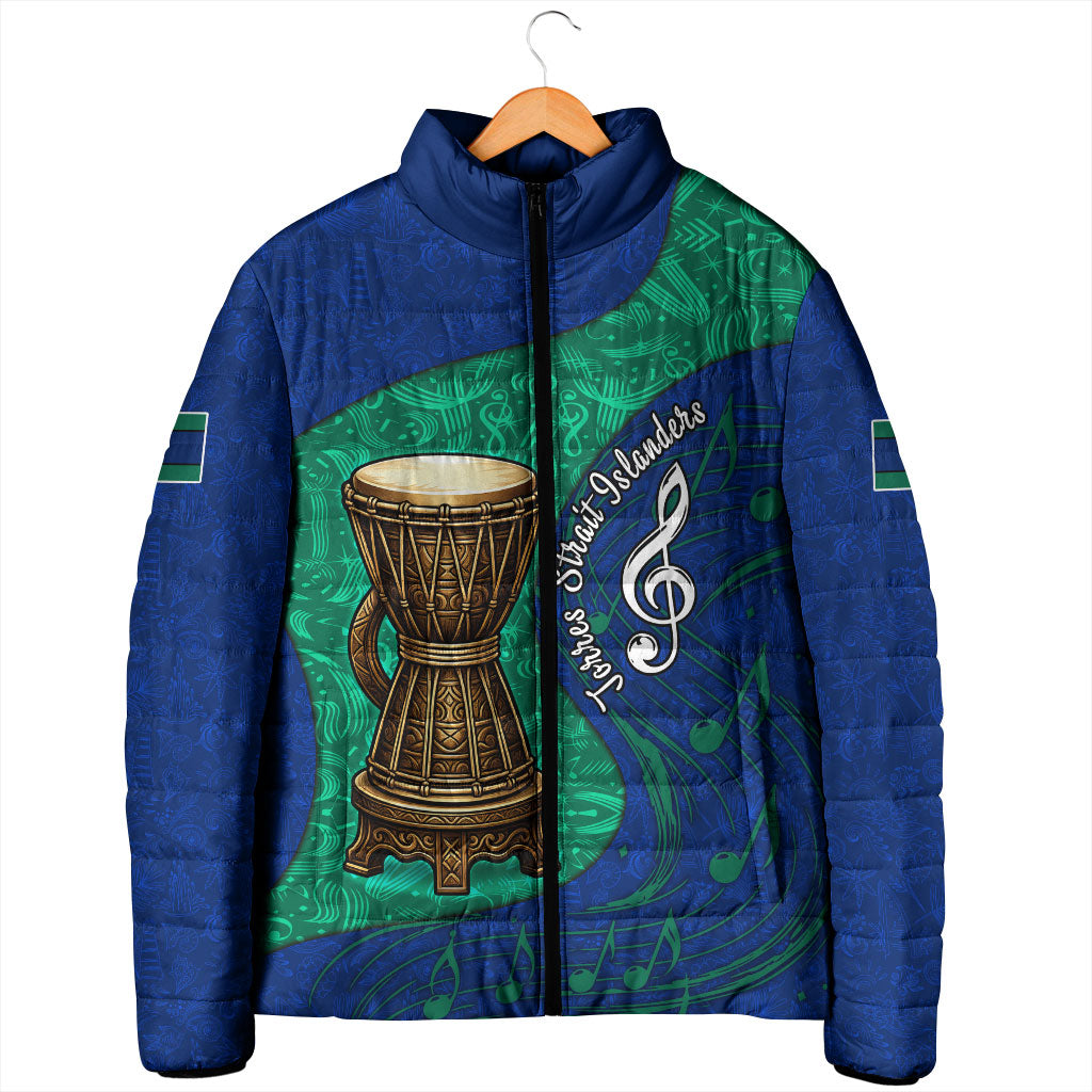 Torres Strait Islanders Fiery Wind Dance Drum Padded Jacket Indigenous Australian Tribal Warrior Musical Culture Art