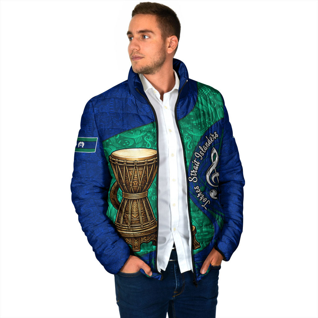 Torres Strait Islanders Fiery Wind Dance Drum Padded Jacket Indigenous Australian Tribal Warrior Musical Culture Art
