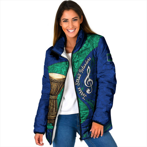 Torres Strait Islanders Fiery Wind Dance Drum Padded Jacket Indigenous Australian Tribal Warrior Musical Culture Art