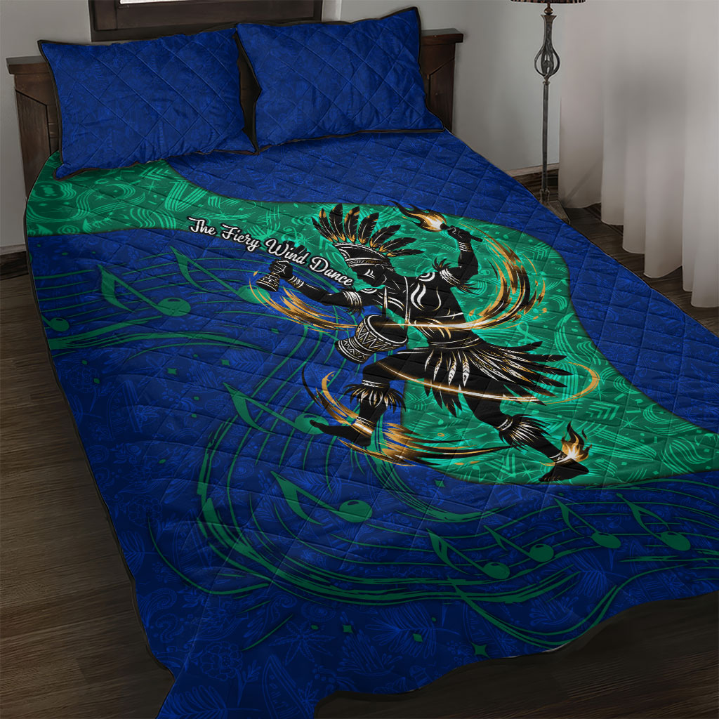 Torres Strait Islanders Fiery Wind Dance Drum Quilt Bed Set Indigenous Australian Tribal Warrior Musical Culture Art