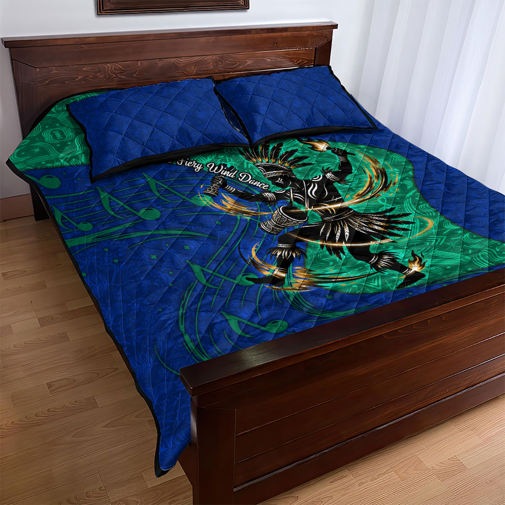 Torres Strait Islanders Fiery Wind Dance Drum Quilt Bed Set Indigenous Australian Tribal Warrior Musical Culture Art