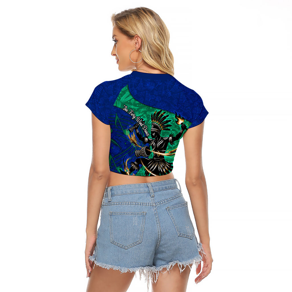 Torres Strait Islanders Fiery Wind Dance Drum Raglan Cropped T Shirt Indigenous Australian Tribal Warrior Musical Culture Art
