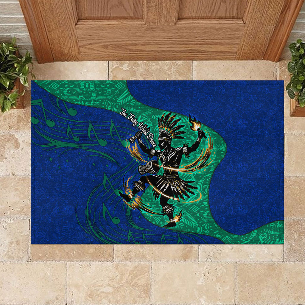 Torres Strait Islanders Fiery Wind Dance Drum Rubber Doormat Indigenous Australian Tribal Warrior Musical Culture Art