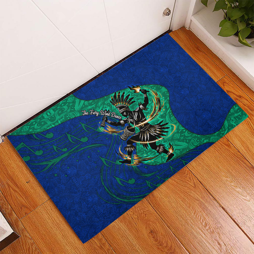 Torres Strait Islanders Fiery Wind Dance Drum Rubber Doormat Indigenous Australian Tribal Warrior Musical Culture Art