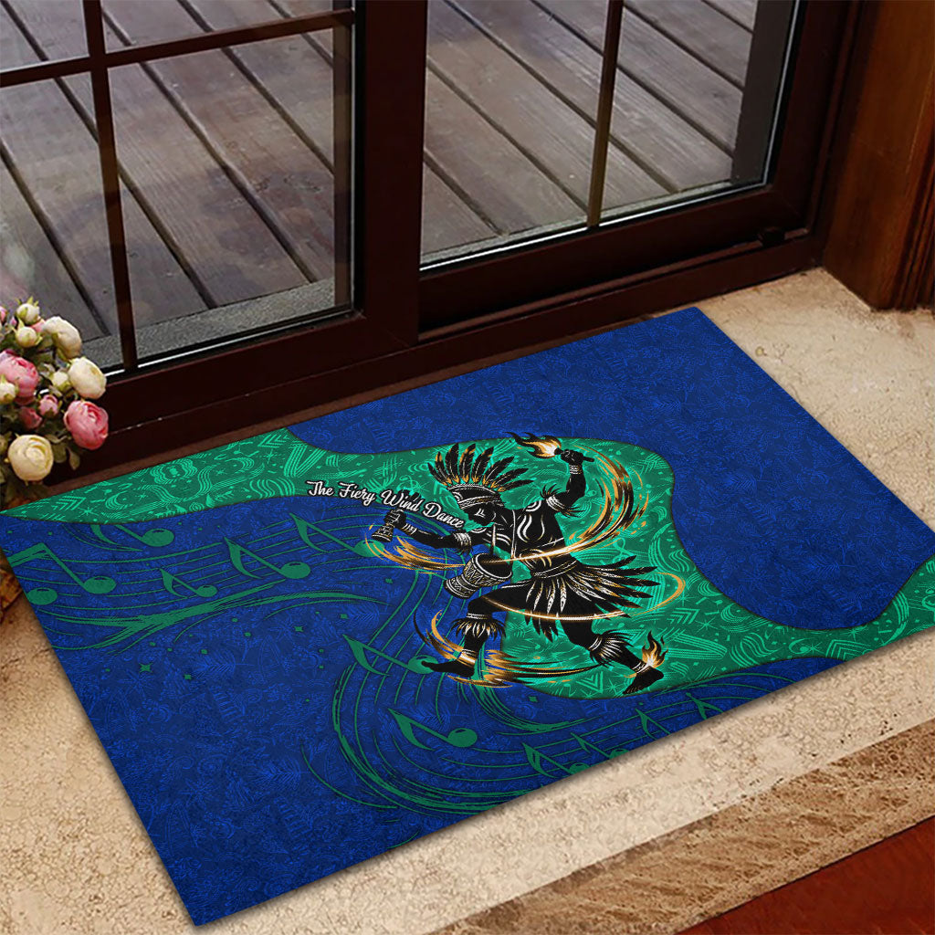 Torres Strait Islanders Fiery Wind Dance Drum Rubber Doormat Indigenous Australian Tribal Warrior Musical Culture Art