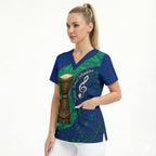 Torres Strait Islanders Fiery Wind Dance Drum Scrub Top Indigenous Australian Tribal Warrior Musical Culture Art