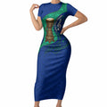 Torres Strait Islanders Fiery Wind Dance Drum Short Sleeve Bodycon Dress Indigenous Australian Tribal Warrior Musical Culture Art