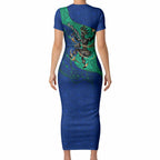 Torres Strait Islanders Fiery Wind Dance Drum Short Sleeve Bodycon Dress Indigenous Australian Tribal Warrior Musical Culture Art